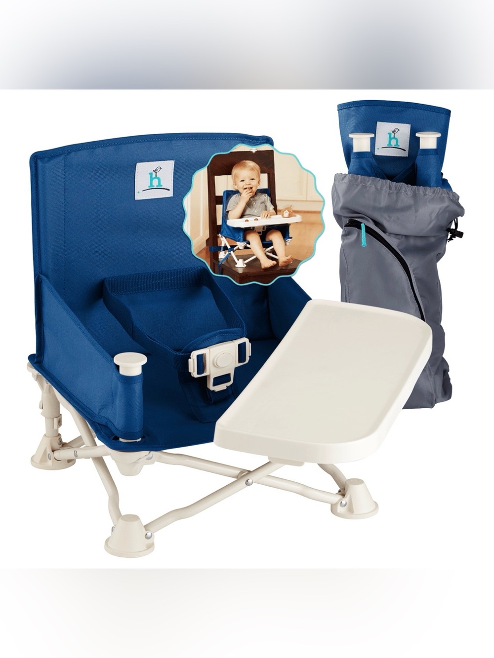 Hiccapod Portable Navy Travel Booster Seat with Tray and Harness